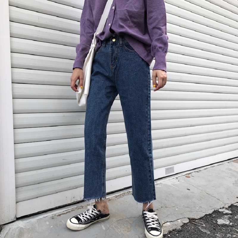 

Korea Vintage Ulzzang solid color female large size casual straight trousers fashion Harajuku ins Tassel chic jeans 210608