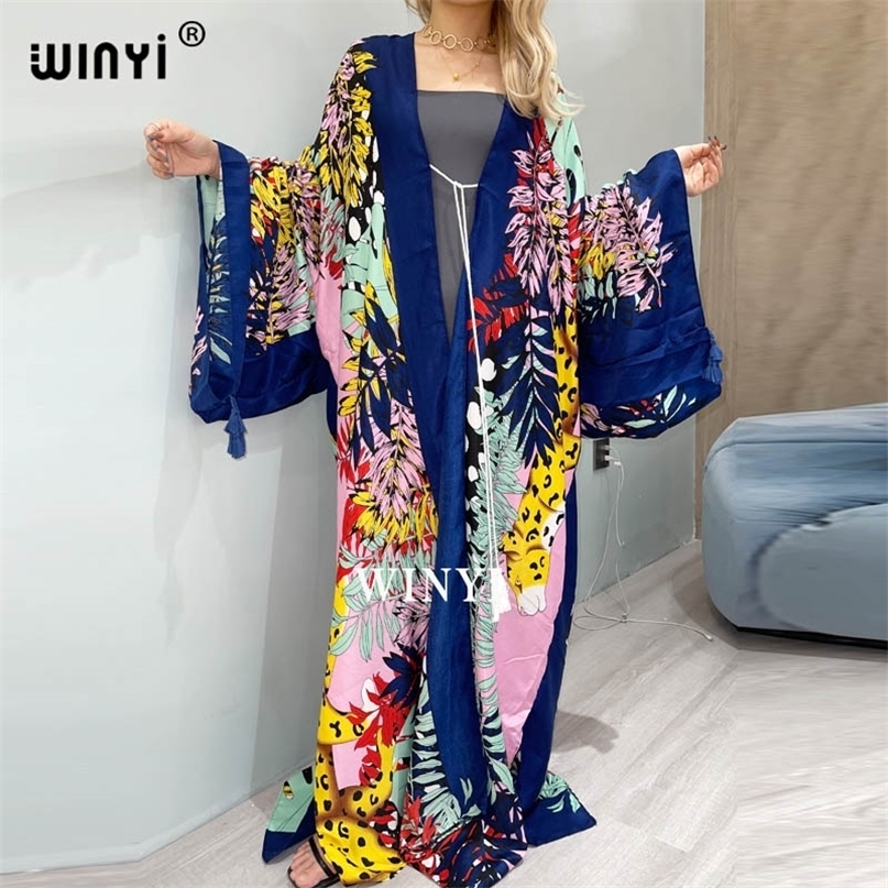 

WINYI Cotton Bikini Sweet Lady Pink Boho Print Self Belted Front Open Long Kimono Dress Beach Tunic Women Wrap Dresses 220418, 18