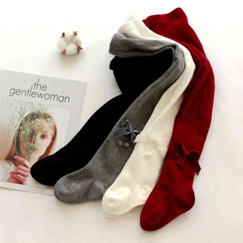 

Children Baby Girls Tights Pantyhose Solid Cotton Knitted Spring Autumn Winter Bowknot Leggings Trousers Pants for Toddler L220716, White