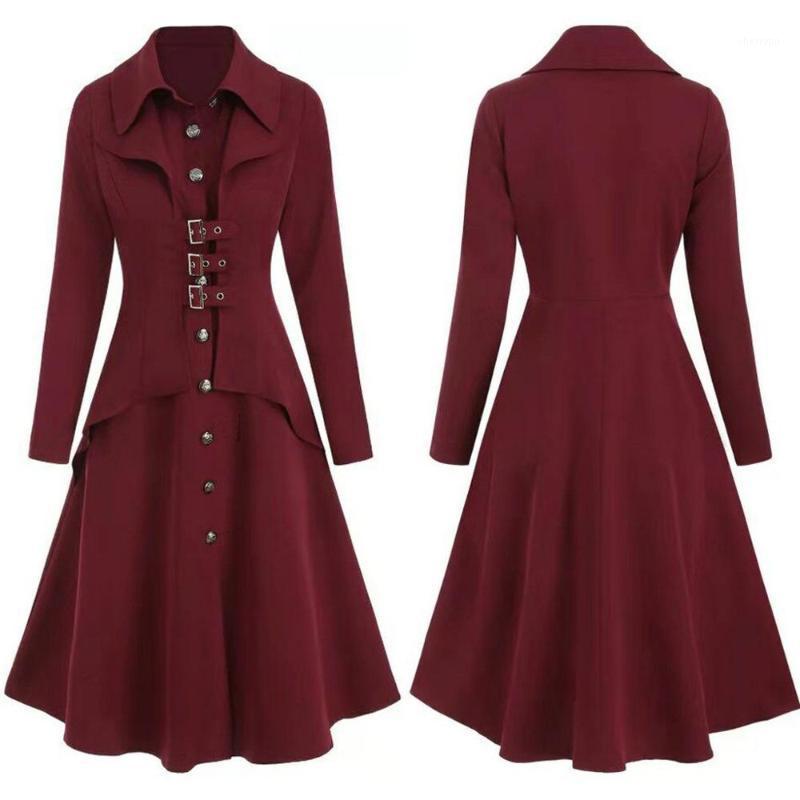 

Women' Trench Coats Long Coat Women Plus Size Fashion Casual Elegant Vintage Autumn Winter Solid Lapel Swing Windbreaker, Burgundy