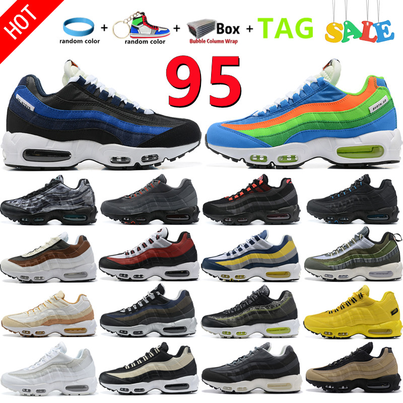 

High Quality 95 Men Running Shoes 95S Triple Black White Neon Khaki Total Orange Light Photo Blue Iron Smoke Grey Brown Hombre Chaussure Man Sport Trainers Sneaker, Shoebox
