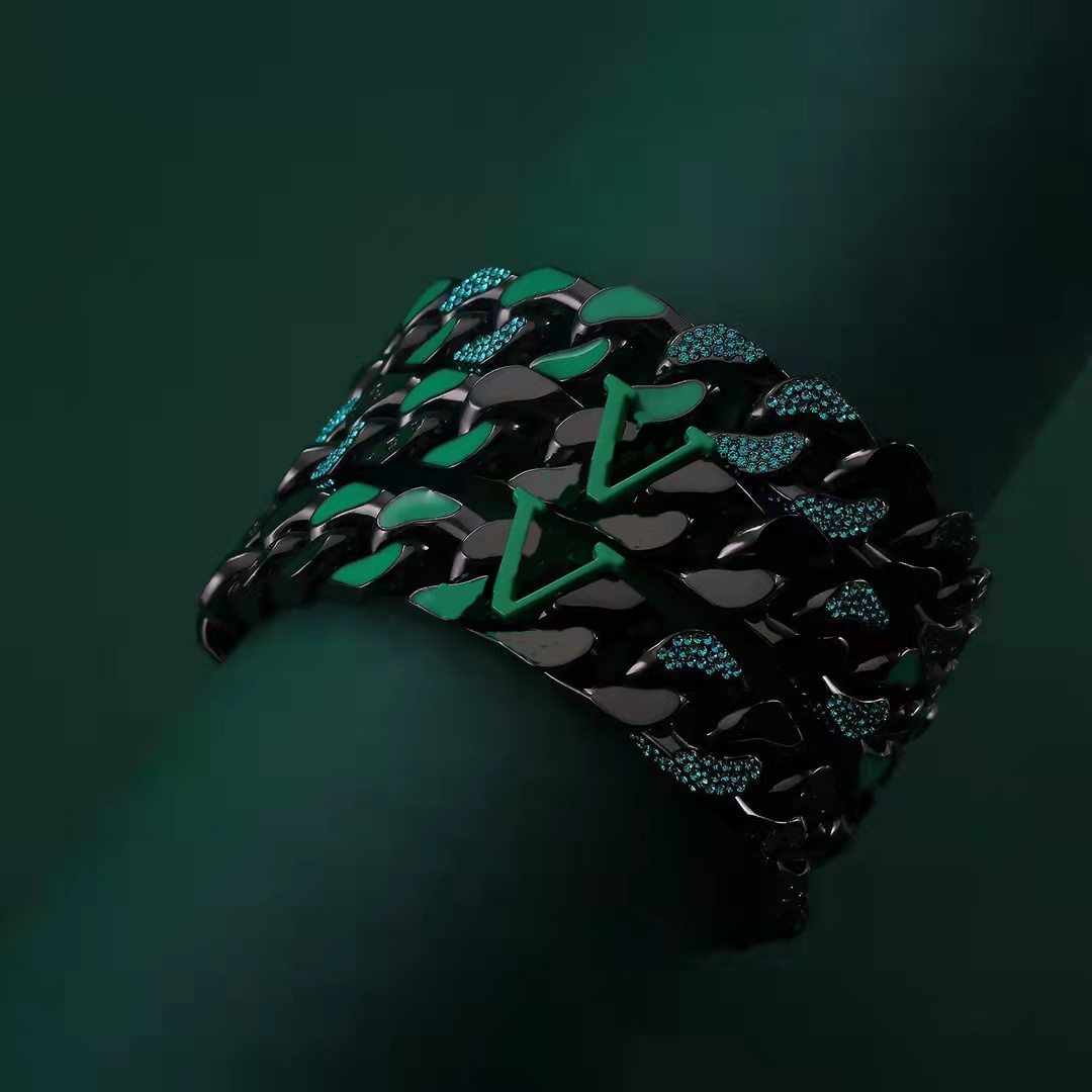 

Luxury designer necklace diamond-studded hip-hop bracelet men Cuban fashion jewelry with box G, Deep green