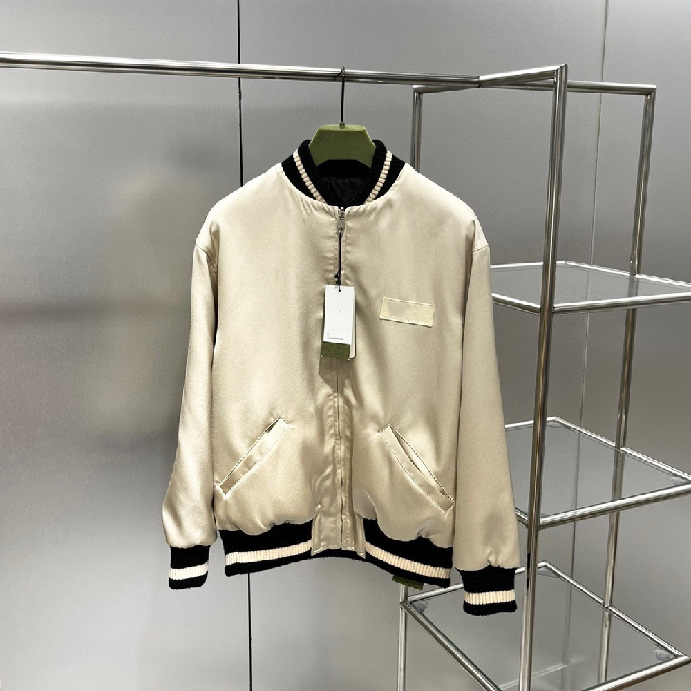 

Paris, Italy fashion luxury coat Designers Men' Baseball Jacket Patchwork satin texture Baseball clothing same style for men and women, top quality, Champagne