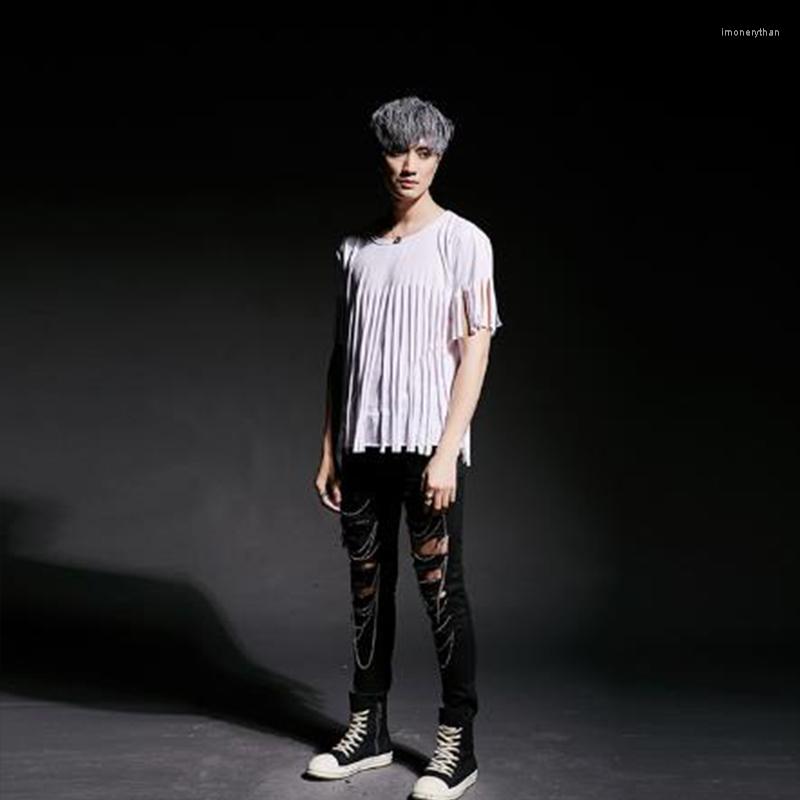 

Men's T-Shirts Men Hem Tassel Design Punk Rock Hip Hop T Shirt Nightclub Stage Costume Harajuku DJ Singer Slim Fit Tees Tops Gothic ClothesM, Black