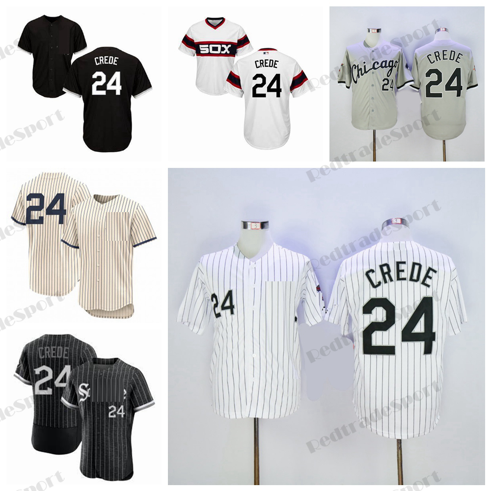 

Mens 24 Joe Crede Baseball Jerseys Vintage 2005 WS Chicago Black White Stitched Shirts
