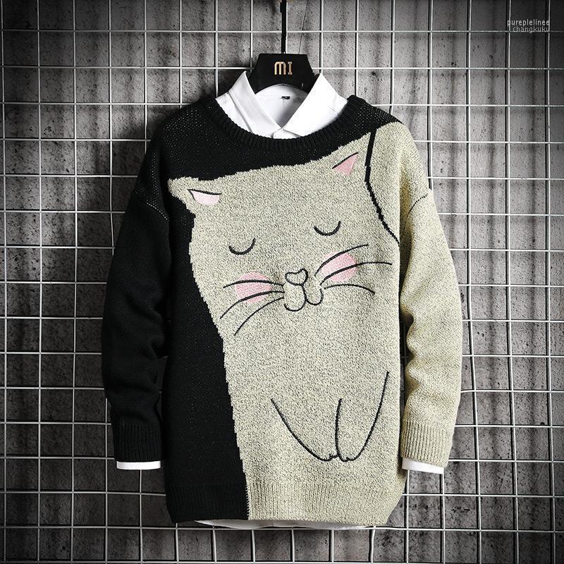 

Men Hip Hop Streetwear Harajuku Sweater Vintage Retro Japanese Style Animal Girl Knitted Autumn Cotton Pullover Men' Sweaters, Black