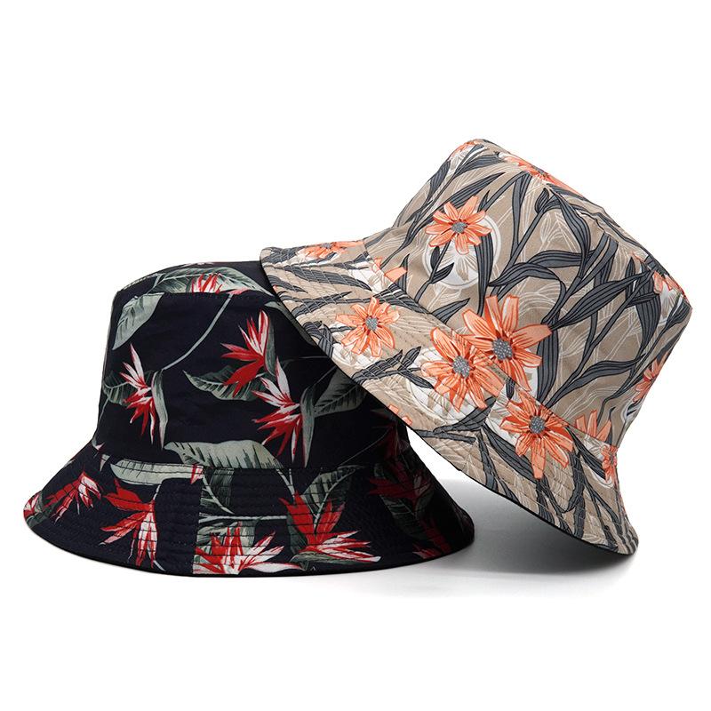 

Berets Floral Print Hip Hop Bucket Hat Foldable Double-sided Fisherman Women Cap Men Outdoor Fishing Sunscreen Cotton HatBerets, Black