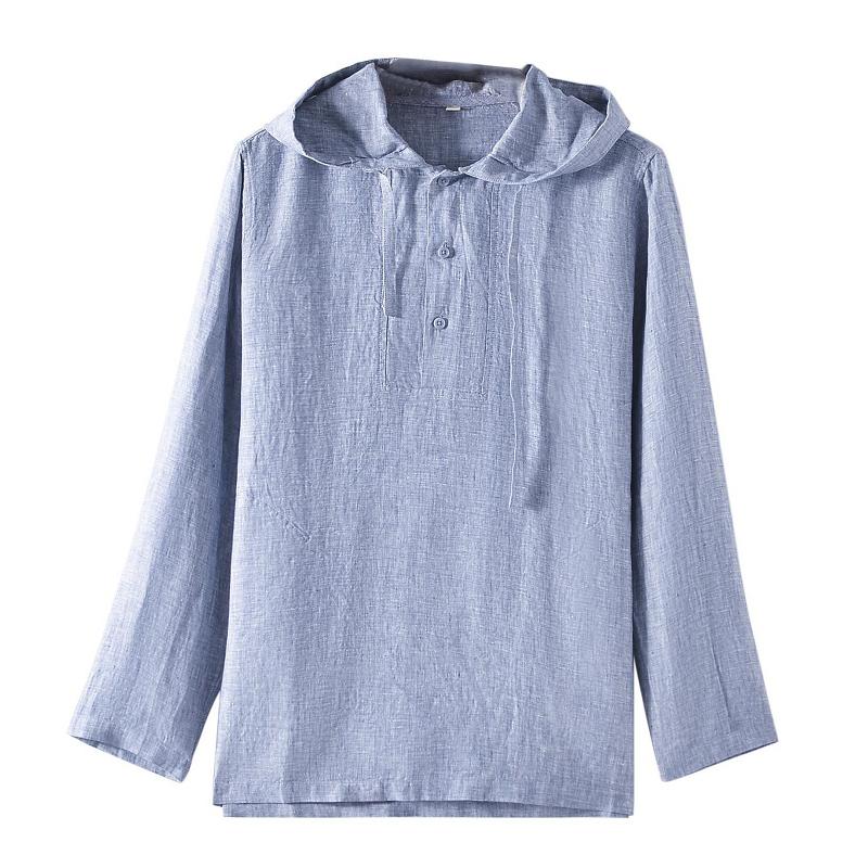 

Men' Casual Shirts Men Spring Autumn Fashion Pure Linen Hooded Male Long Sleeve White Blouse ClothesMen, Black