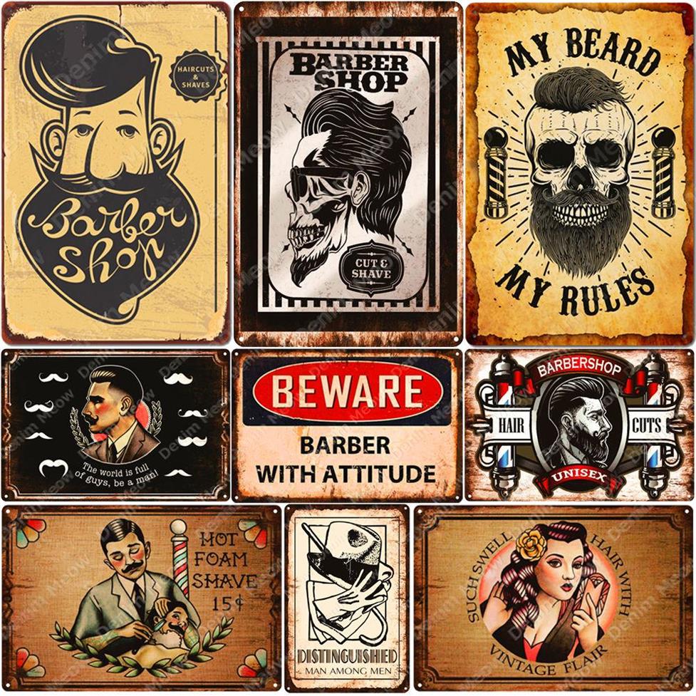 

2021 Barber Shop Wall Poster Hair Cut Vintage Metal Tin Signs Bar Pub Home Decor My Beard My Rules Wall Plates Foam Shave Metal Si268T