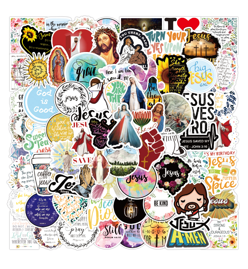 50Pcs Jesus Christian God Bless Faith Graffiti Stickers Aesthetics For Diy Motorcycle Phone Travel Luggage Notebook Waterproof Car Decals Wholesa-image-760465764