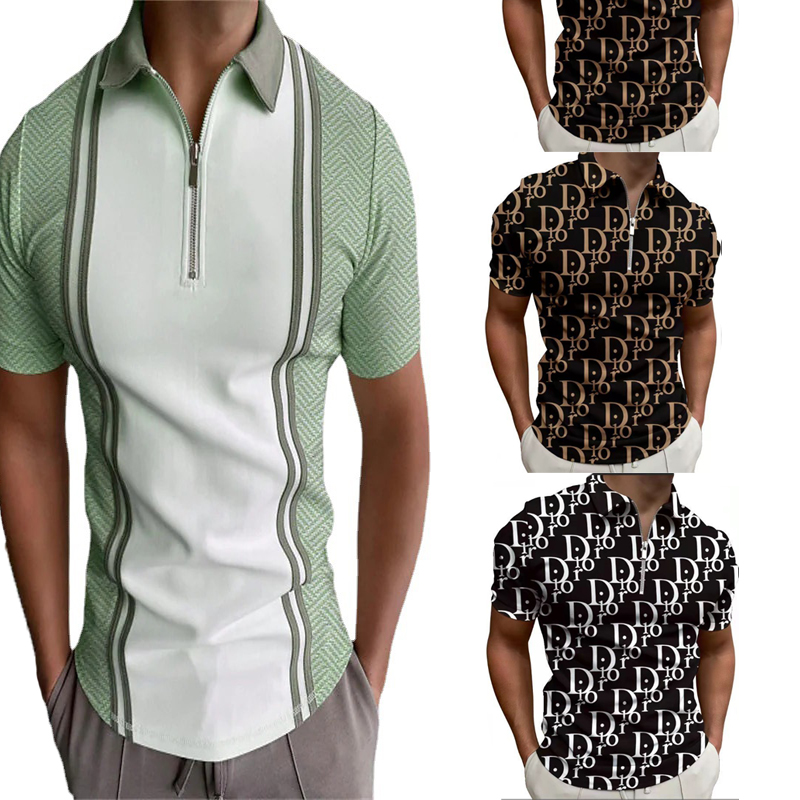 

fashion man polo shirt summer fashionable printed short sleeve zipper shirt men casual streetwear trendy top T-Shirt plus size L  3xl poloshirt, Light blue
