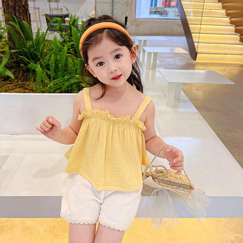 

Clothing Sets Girls Summer Clothes Solid Color Costume For Vest Short Girl Toddler Kids TracksuitClothing, Y4j7791