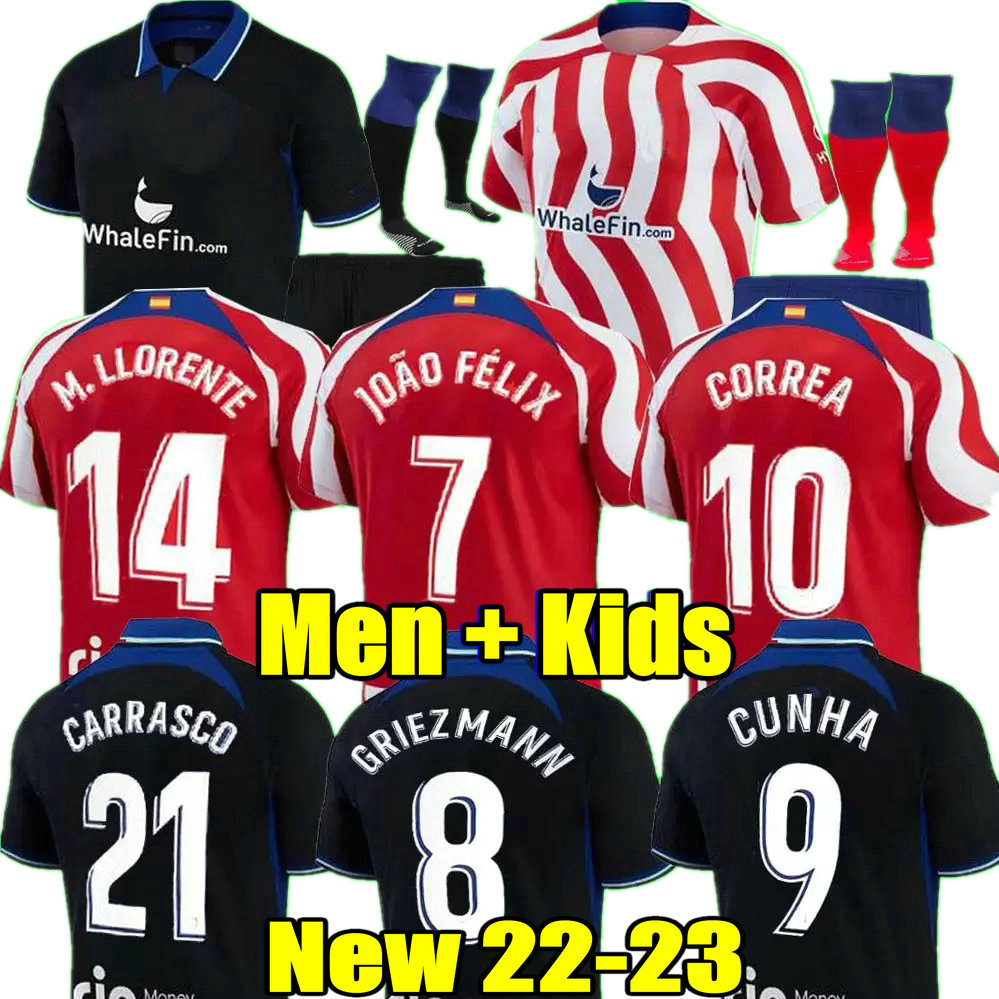 

R. DE PAUL soccer jerseys 21 22 23 JOAO FELIX 2022 2023 MadridS M. LLORENTE Correa camiseta football shirts men kids kit GRIEZMANN Cunha CARRASCO Atletico, Adult 22 23 home ucl