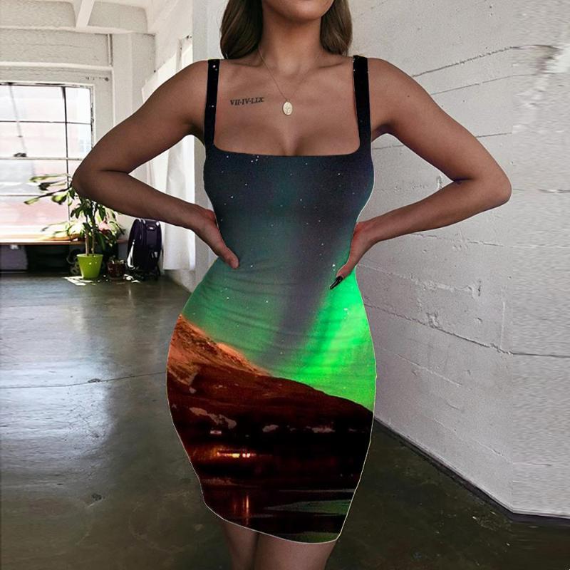

Casual Dresses Brand Aurora Women Northern Lights Bodycon Dress Dark 3d Print Ice Ladies Lake Halter SleevelessCasual, Aad-zh-10110