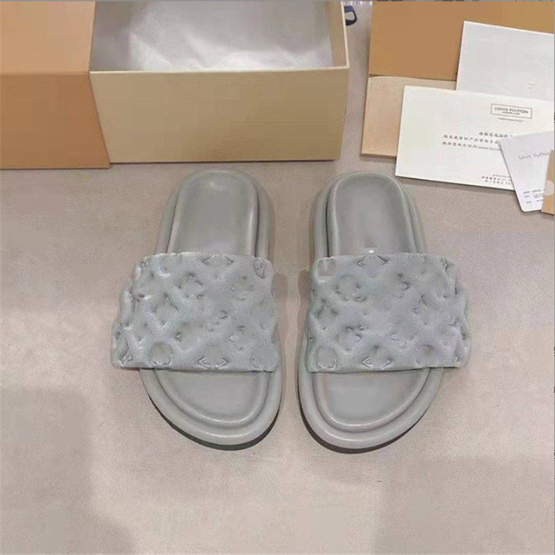 

Designers Women Velcro Slippers POOL PILLOW COMFORT Smooth Calfskin Flat Letter Mules Fashionable Easy-to-wear Rubber Bottom Width Slides, Blue
