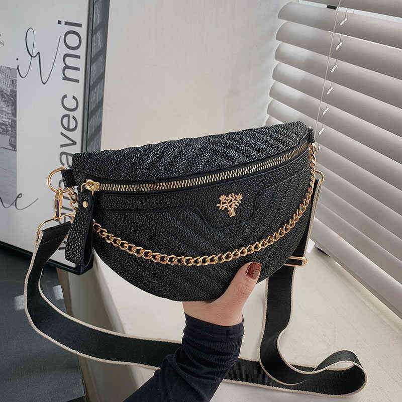 

Brand Chain Women's Fanny Pack PU Leather Waist Bag Shoulder Crossbody Chest Bags Luxury Designer Handbags Female Belt Purse 220609, White