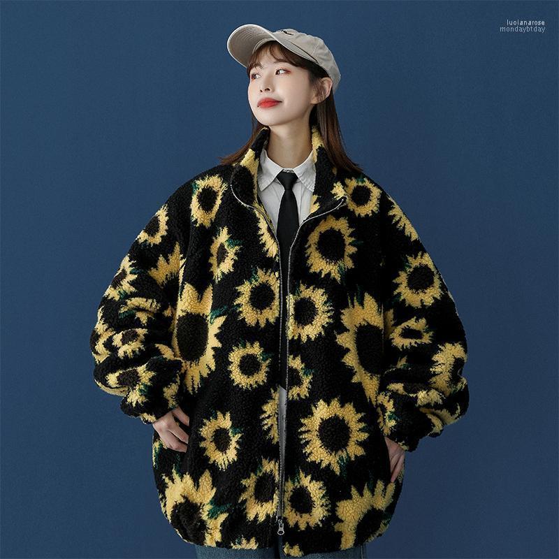 

Women's Down & Parkas Sumflower Pattern Women Soft Jacket Winter Zipper Fleece Coat Outwear With Pockets Korean Fashion Oversized Warm J Luc, Black warm parkas
