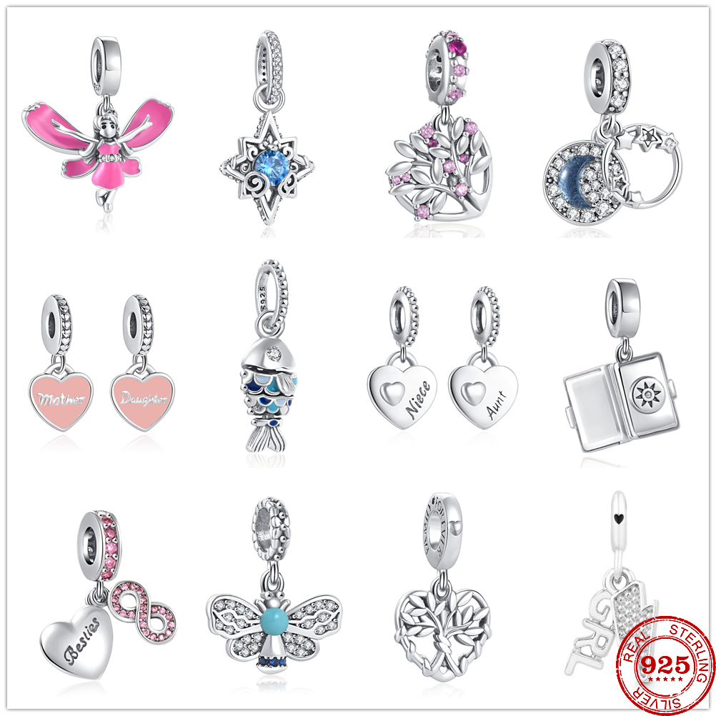 925 argent sterling pendage de charme généalogique arbre mère fille pendante perles perles ajustement charmes bracelet bricolage bijoux accessoir