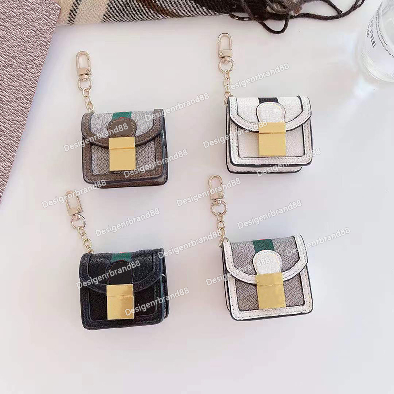 

For Airpods Pro 1 2 3 Cases Headphone Accessories PU Leather High Quality Designer Airpods Case Bag Luxurys Earphone Bags Metal Keychain Letter G Headset Cover, Black