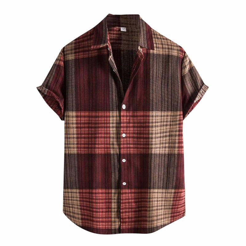 

Men's Casual Shirts Male Shirt Bohemia Summer Hawaiian Mens Retro Short Sleeve Camp Button Down Loose Cuban Style, Brown