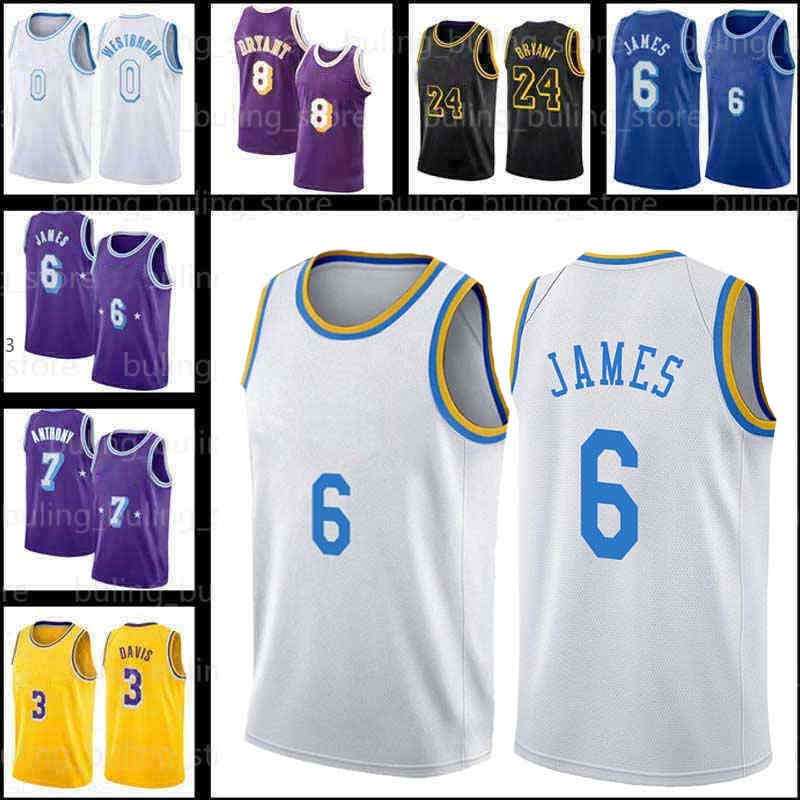 

Lebron Basketball Jersey Carmelo James Anthony 6 0 23 Russell Westbrook 8 Davis Los Angeles''Lakers''Kobe''Bryant''Black Mamba 2022 Mens 75th