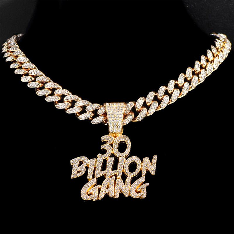 Pendentif Colliers Hip Hop Star 30 MILLIARDS DE GANG Avec Cristal 13mm Miami Chaîne Cubaine Collier De Mode Sautoirs Bijoux GlacésPendentif