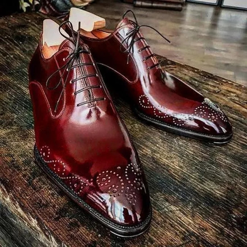 

New Oxford Shoes Men PU Solid Color Fashion Business Casual Wedding Daily Classic Brogue Carved Lace-up Dress Shoes CP088, Clear