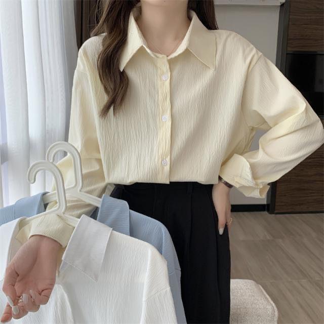 

Women' Blouses & Shirts Spring Summer Women Long Sleeve Buttons Female Solid Color Sunscreen Ladies Thin Loose W253Women, White