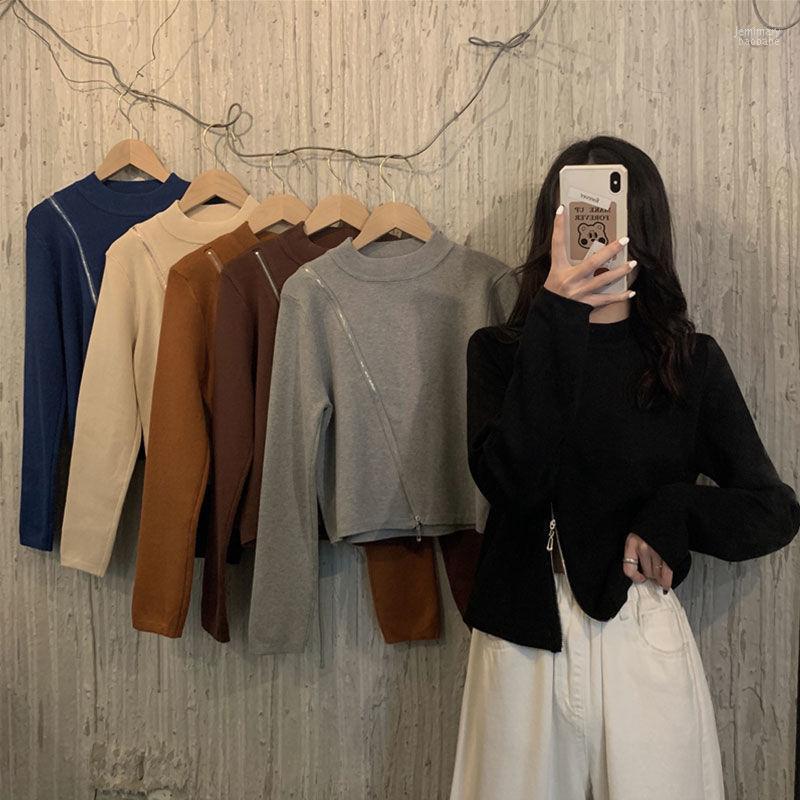 

Women's Sweaters Autumn And Winter 2022 Zipper Pullover Short Long Sleeve Sweater Temperament Solid Color Round Neck Top Jemi22, Grey