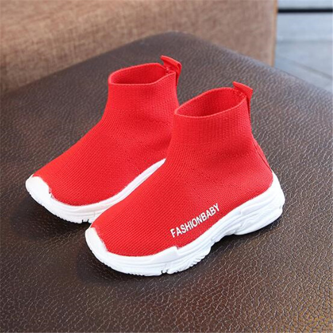 

Kids Shoes Fashion Breathable Sneakers Spring Autumn Toddler Boys Girls Baby Trainers Soft Non-Slip bottom Children Socks Boots, Black