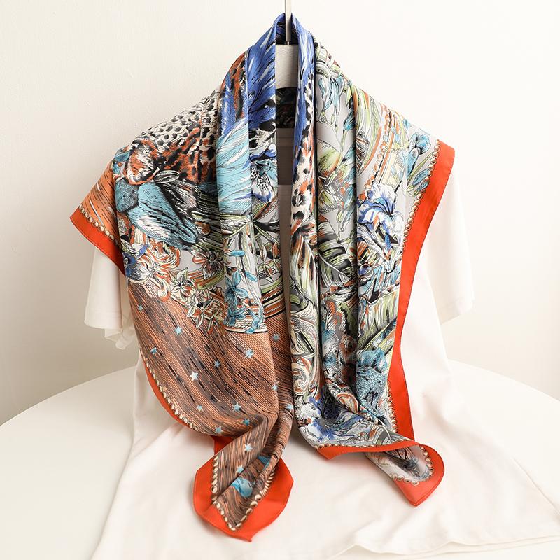 

Scarves 2022 Women Twill Square Scarf Shawl Fashion Print 90*90cm Large Kerchief Foulard Headband Bandana Lady Summer Beach Wrap
