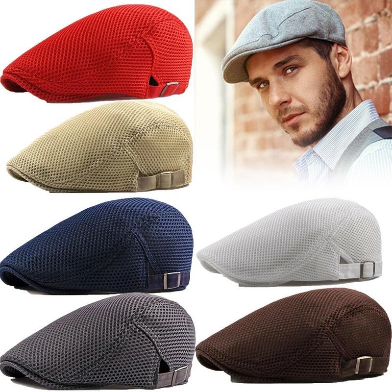

Berets Fashion Summer Men's Hat Breathable Mesh Sboy Cap Outdoor Sun Flat Top Unisex Adjustable CapBerets, White