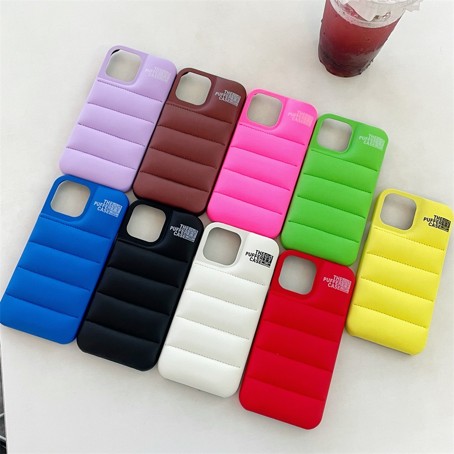 

Fashion Brand Down Jacket Phone Case For iPhone 13 12 11 Pro Max X XS XR 7 8 Plus SE The Puffer Case Soft Silicone Cover, Rose red