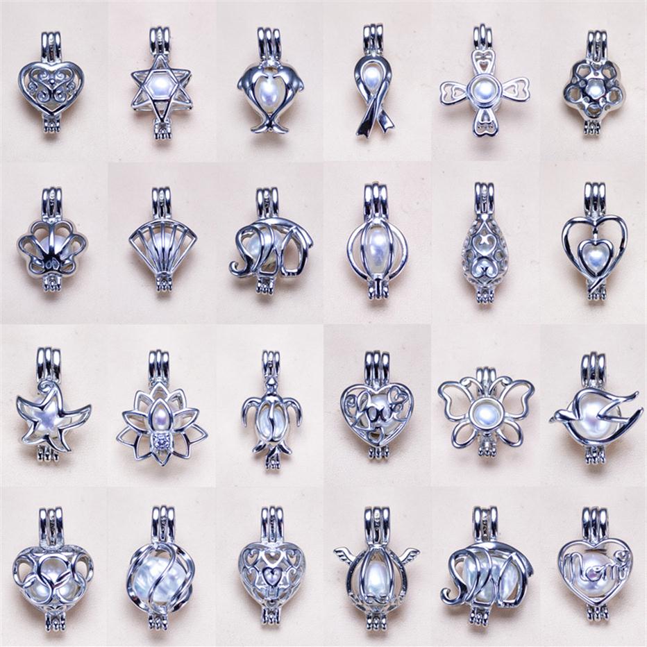 

2019 S925 Sterling Silver Necklace Locket Cages Pearl Pendant Set 24 Styles DIY Necklace for Women Charm Fashion Jewelry Gift246c