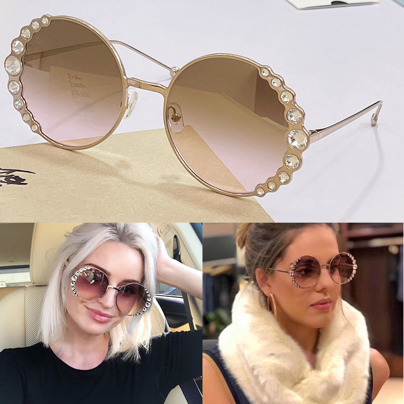 

Designer Women Sunglasses 0324S Round Gold Wire Frame With Diamond Decoration Womens Fashion Luxury Brand Sun glasses Casual Party UV400 With Box