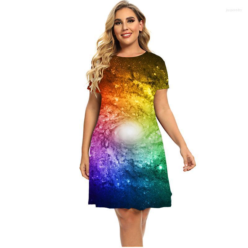 

Plus Size Dresses Starry Sky Women Outer Space Print Loose Short Sleeve Dress Summer Casual O-Neck Mini VestidosPlus Jasp22, Ds50160