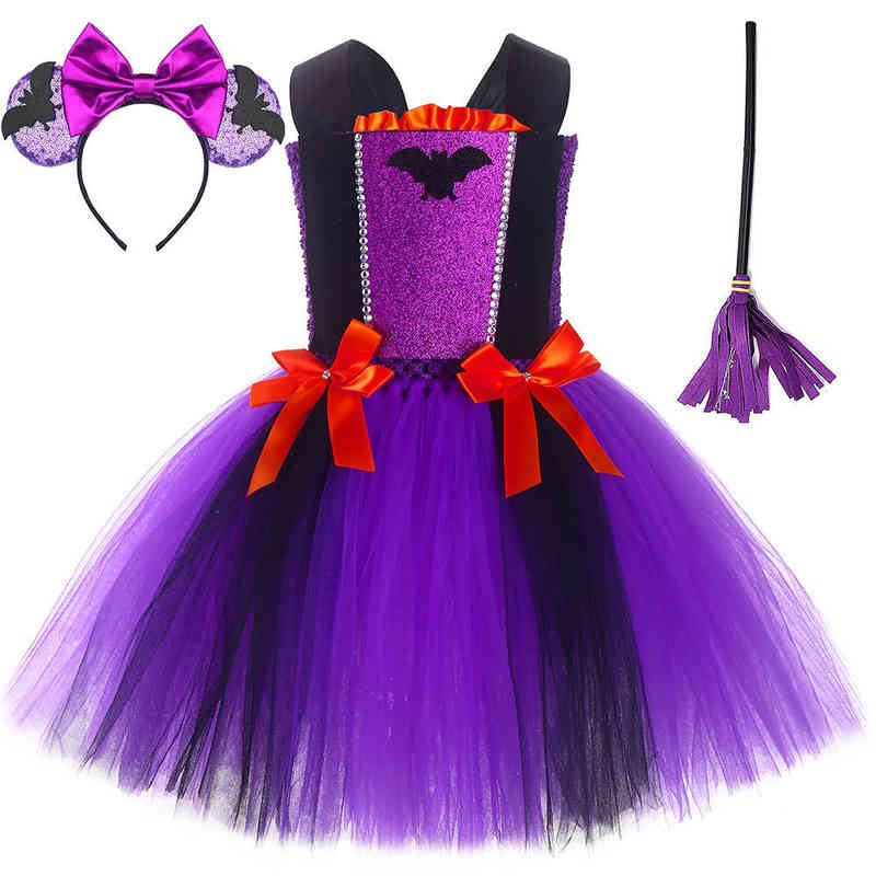 

Witch Halloween Comes For Girls Kids Sorceress Tutu Dress With Hat Children Cosplay Dresses For Carnival Party Colorful Tutus L220715, Only 1pcs dress