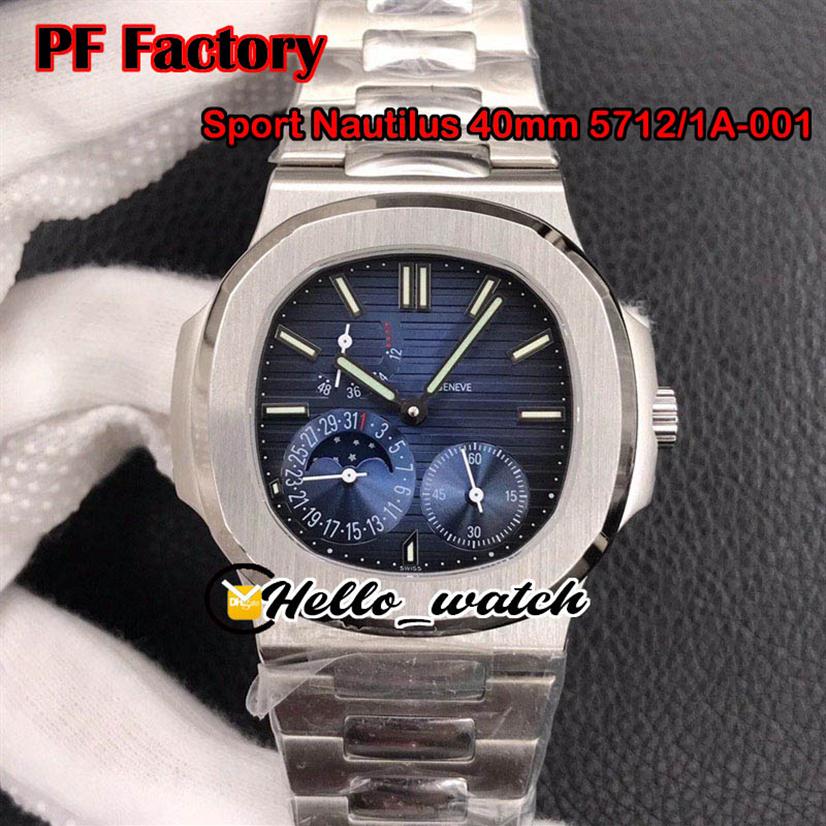 New PFF 40mm Sport 5712/1A-001 5712 Mechanical Hand Winding Mens Watch Moon Phase Power Reserve D-Blue Dial Steel Bracelet He159s