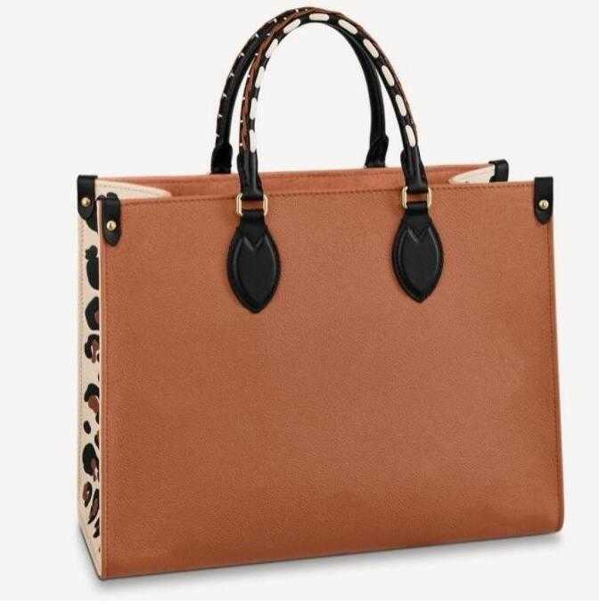 

Designer Women ONTHEGO Bags braided cowhide leather Wild at Heart leopard-print luxury Handbag Purse Tote Shoulder bag, Leopard black brown