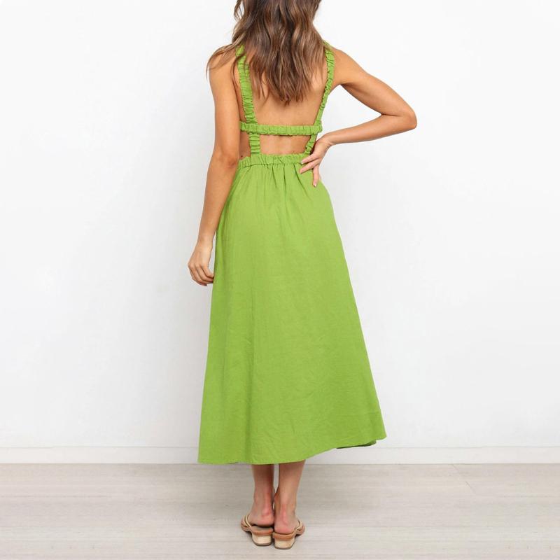 

Casual Dresses Summer Female Slip Maxi Dress Sleeveless Backless Green Black Party Strap Long Elegant For Women
