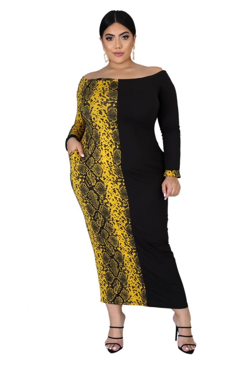 

Plus Size Dresses Women Clothing Leopard Patchwork Long Sleeve Dress Summer 5XL 4XL 3XL Rozmiar SukienkiPlus, Yellow black