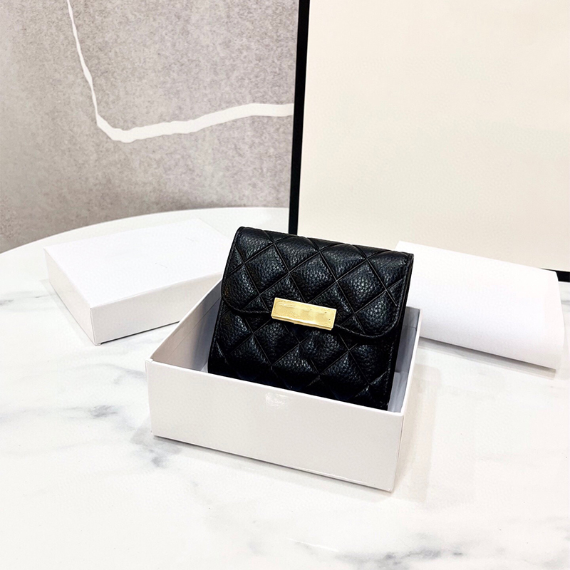 

2022 High Quality Leather Tri-Fold Short Wallets Coin Purses Classic Quilted Fashion Women's Holders Designer Handbags Luxury Black Hot Card Holder