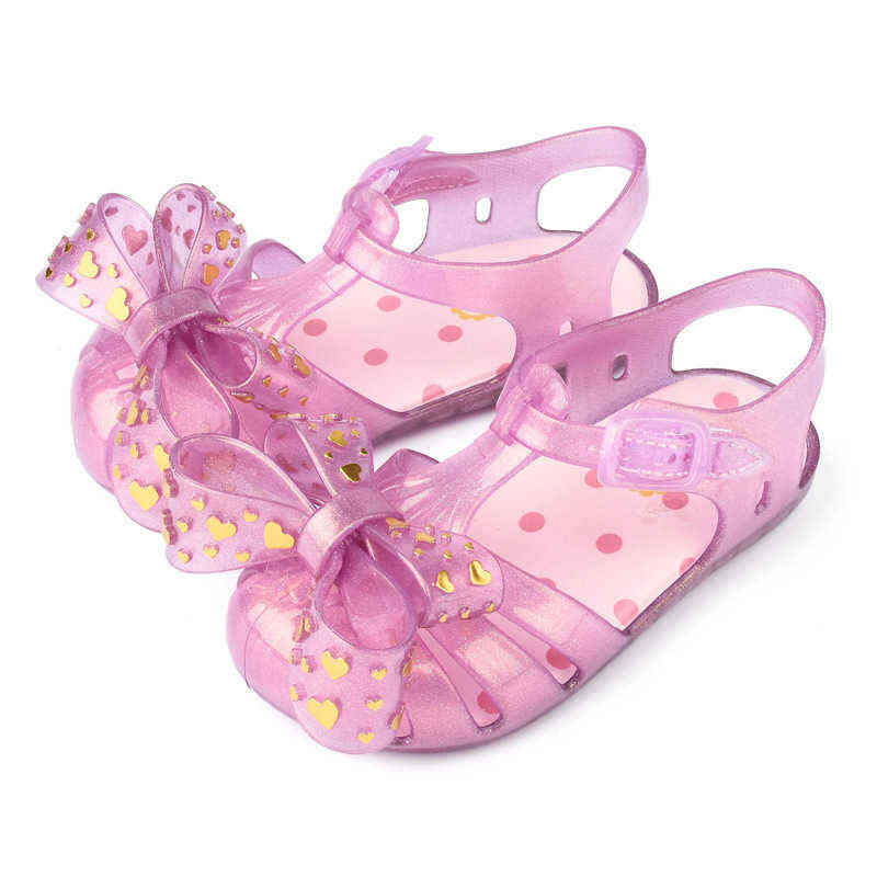 

Summer Children's Shoes Bronzing Heart-shaped ButterflyJelly Sandals Girls Princess Beach Children's Shoes Anti-Slippery Sandles G220418