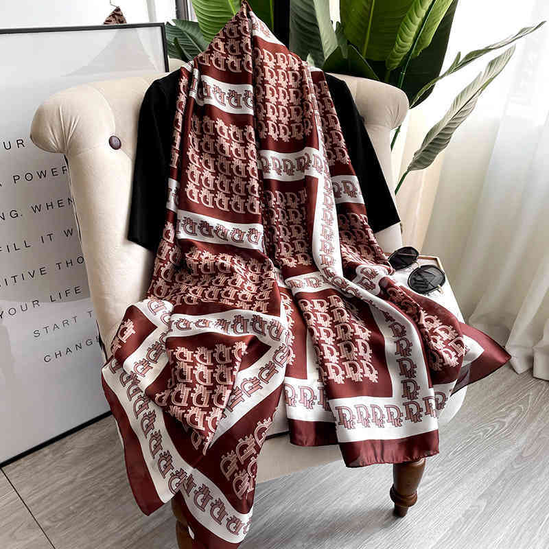 FZJW D family's same long silk scarf female autumn and winter foreign style fashion letter soft wine red rectangular senior shawl
