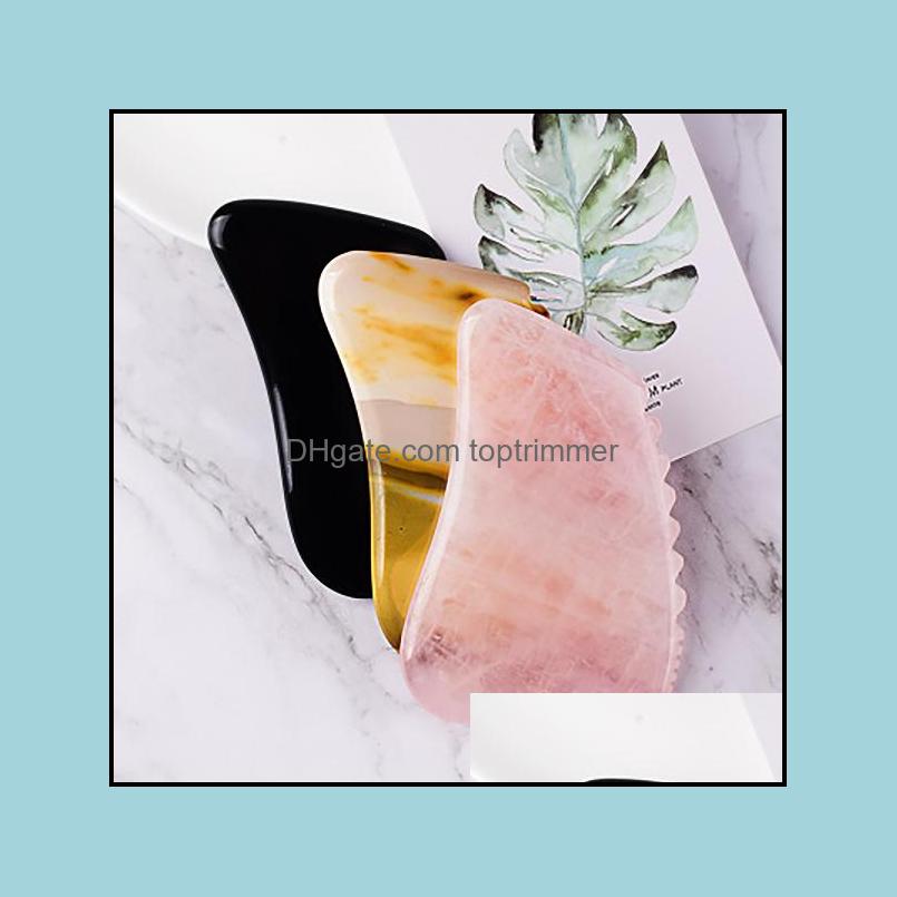 

Black Obsidian Crystal Jade Gua Sha Tool Face Care Slimming Scraper Board Sawtooth Head Mas Natural Stone Facial-Lifting Neck Drop Delivery