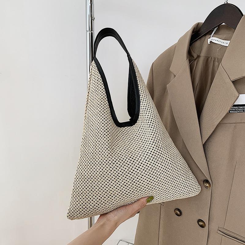 

Evening Bags Woven Beach Bag Women's 2022 Trendy Fashion Personality Portable Simple Casual Large-capacity One-shoulder Straw BagEvening, Khaki