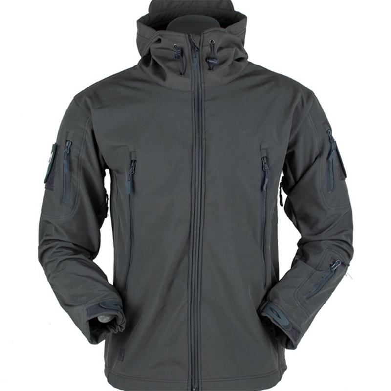 

Shark Skin Softshell Jacket Men Outdoor Windproof Hooded Tactical Military Coat Windbreaker Thermal Fleece Hiking Jackets 201114, Black