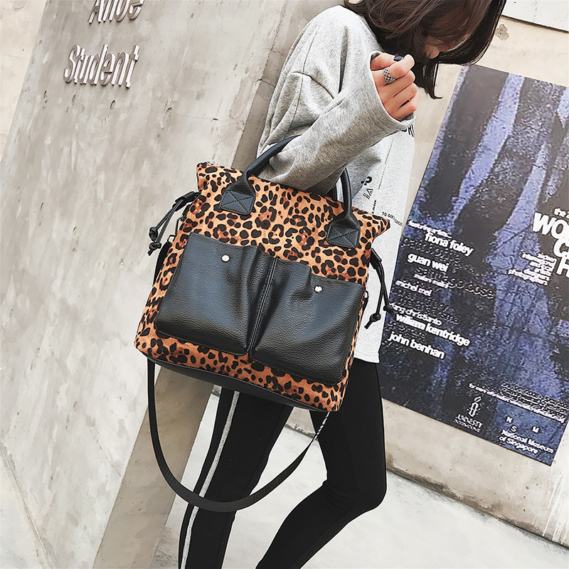 

2022 New Fashion Leopard Print Bag Women's Large Capacity Tote Travel Large Handnag with Shoulder Strap, Khaki