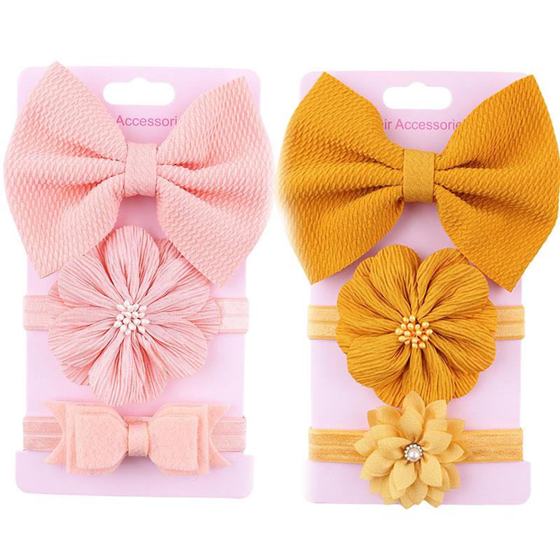 

Hair Accessories 3Pcs Baby Girl Headbands Set Bow Flower Toddler Band Solid Color Born Elastic Hairband Headwear AccessoriesHair, Yellow