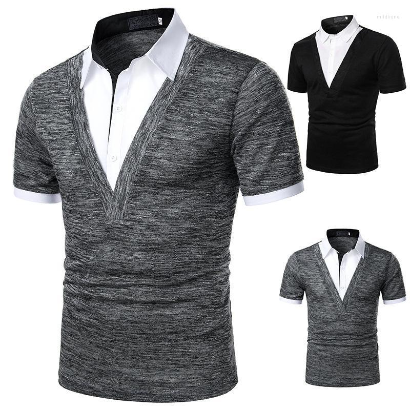 

Men's Polos Summer Men's Short-sleeved Tops Shirt Fashion Two-piece Design Casual Lapel Stitching Breathable ShirtMen's Men'sMen's Mild2, Black